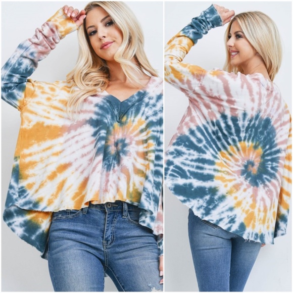 TEAL MUSTARD TIE DYE TOP - Picture 1 of 5
